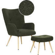 VEJLE II - Fauteuil met hocker - Donkergroen - Bouclé