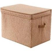 Hoge opbergdoos met deksel van bouclé-stof in beige - H30 cm