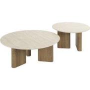 Salontafel Walnoot/Travertin - 76x76x30cm - Set Van 2