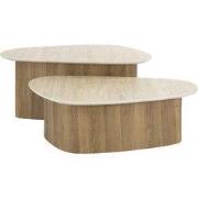 Salontafel Driehoek Walnoot/Travertin - 90x43x40cm - Set Van 2