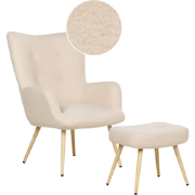 VEJLE II - Fauteuil met hocker - Beige - Bouclé