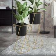Set van 2 bloemenstandaards met zwart/goud stalen plantenbak ML ontwer...