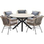 5-persoons ronde tuinset - Edison tafel - 5 Margriet stoelen