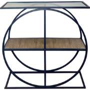 Console met rookglazen blad en ronde metalen poot L80 cm - CLOUDY