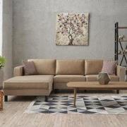 Hoekbank Links Kale Velvet Crème