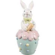 Clayre & Eef Decoratie Beeld Konijn Wit Blauw Kunststof