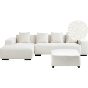 LUNGO - Hoekbank met ottomaan - Wit - Rechtszijdig - Bouclé