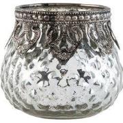 Clayre & Eef Theelichthouder Ø 8x7 cm Zilverkleurig Glas