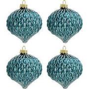 Clayre & Eef Kerstbal Set van 4 Blauw Glas