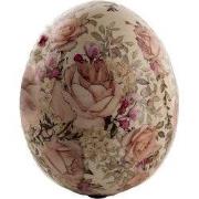Clayre & Eef Beeld Ei Roze Keramiek Bloemen
