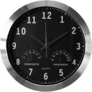 Aluminium wandklok met thermometer & hygrometer dia. 35.5 cm