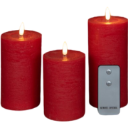3ST ROOD KAARS WAX RUSTIEK 3D LONT 7,5X10/12,5/15CM AFSTANDSBEDIENING ...