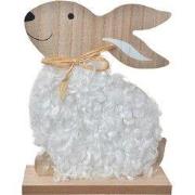 Clayre & Eef Decoratie Beeld Konijn Bruin Wit Hout