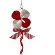 Ornament glas lolly wit rood l20cm