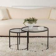 Salontafelset van 2 Rond Glas - Zwart Frame - 60, 42 cm