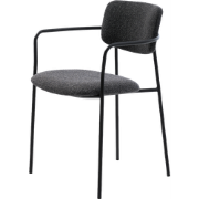 Chase metalen eetkamerstoel - met donkergrijze bouclé zitting en armle...