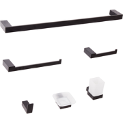 TUMACO - 6-delige badkamer hardware set - Zwart - Aluminium