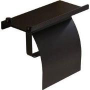 QUVIO Toiletrolhouder met telefoon plank staal - Zwart