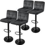 Barkruk set van 4 grijs fluwelen bekleding met rugleuning en voetenste...