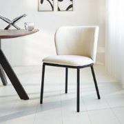 Eetkamerstoel Wit Bouclé Stof Tess - Zonder Armleuningen