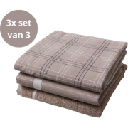 Twentse Damast -3 x 3PACK Keukentextiel Mix&Match - Taupe