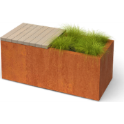 Florisa Rechthoekige cortenstaal plantenbak met hardhout zitbank L100 ...