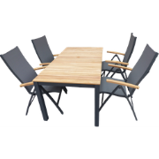 Set van Arashi tafel 169x90 cm grijs/teak en 4 Lucca stoelen antraciet...