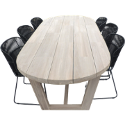 Set van Lauren tafel 270x110x76 cm teak aged en 6 Faye stoel lava incl...