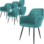 Eetkamerstoel set van 6 met rugleuning en armleuningen Petrol keukenst...