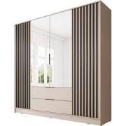 Meubella - Kledingkast Nairobi - Beige - Zwart - 206 cm - met spiegel