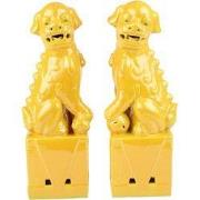 Fine Asianliving Chinese Foo Dogs Set/2 Porselein Geel Handgemaakt