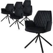 Eetkamerstoel set van 6 draaibaar met rugleuning en armleuningen zwart...