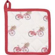 Clayre & Eef Pannenlap Kind 16x16 cm Rood Wit Katoen Fiets
