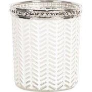 Clayre & Eef Theelichthouder Ø 6x7 cm Wit Zilverkleurig Glas