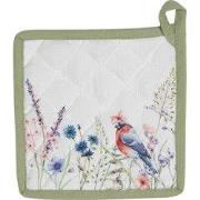 Clayre & Eef Pannenlap 20x20 cm Wit Groen Katoen Bloemen