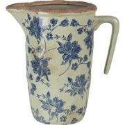 Clayre & Eef Decoratie Kan 22x14x22 cm Blauw Keramiek Bloemen