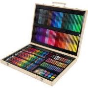 220-delige schilderset in houten kist met viltstiften, waskrijt, oliep...