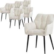 Set van 6 crèmekleurige eetkamerstoelen in badstof met gestoffeerde zi...