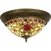 Lumilamp Plafondlamp Tiffany Ø 38x19 cm Rood Groen Glas Roos