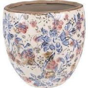 Clayre & Eef Bloempot Ø 13x11 cm Blauw Beige Keramiek Bloemen