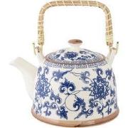 Clayre & Eef Theepot met Filter 700 ml Blauw Keramiek Bloemen