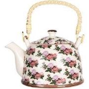 Clayre & Eef Theepot met Filter 800 ml Beige Roze Porselein Bloemen