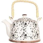 Clayre & Eef Theepot met Filter 800 ml Beige Zwart Porselein Bloemen