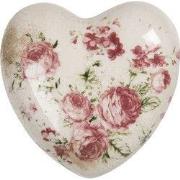 Clayre & Eef Decoratie Hart Beige Roze Keramiek Bloemen