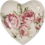 Clayre & Eef Decoratie Hart 8x8x4 cm Beige Roze Keramiek Bloemen