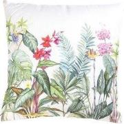 Clayre & Eef Kussenhoes 40x40 cm Wit Groen Katoen Jungle Botanics