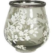 Clayre & Eef Theelichthouder Ø 12x13 cm Groen Wit Glas Bloemen