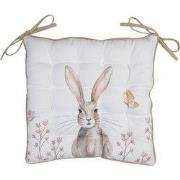 Clayre & Eef Stoelkussen Foam 40x40 cm Wit Bruin Katoen Konijn