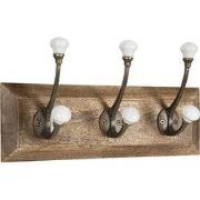 Clayre & Eef Wandkapstok 3 Haken 30x8x10 cm Bruin Wit Hout