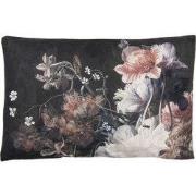 Clayre & Eef Sierkussen 60x40 cm Zwart Wit Polyester Bloemen